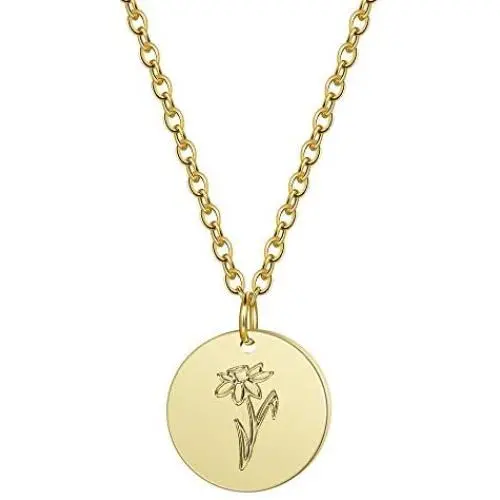 Birth Flower Necklace 18K Gold Plated Floral Pendant Necklace Simple Birth Month Disk Charm Necklace Personalized Gift for Mother Girlfriend Birthday Gift Jewelry Birth Flower Necklace 18K Gold Plated Floral Pendant Necklace Simple Birth Month Disk Charm Necklace Personalized Gift for Mother Girlfriend Birthday Gift Jewelry