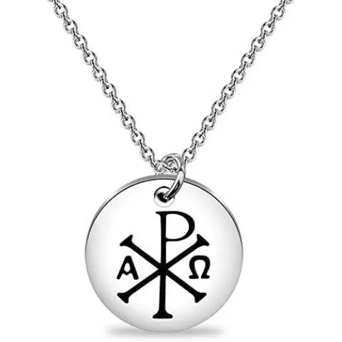 BEKECH Ancient Christian Symbol Jewelry Chi Rho Alpha Omega Symbol Pendant Christogram Necklace Religious Medal Gift for Christian Culture Lovers BEKECH Ancient Christian Symbol Jewelry Chi Rho Alpha Omega Symbol Pendant Christogram Necklace Religious Medal Gift for Christian Culture Lovers