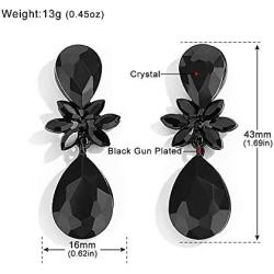 mecresh Vintage Floral Teardrop Butterfly Wing Black Austrian Crystal Drop Dangle Earrings for Women Bride Gift