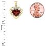 Certified 10k Gold Genuine Garnet Filigree Heart-Shaped Pendant