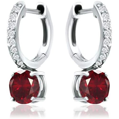 CRYSTAL ICE Sterling Silver Birthstone Drop Dangle Hoop Earrings, Colored Swarovski Crystal