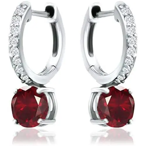 CRYSTAL ICE Sterling Silver Birthstone Drop Dangle Hoop Earrings, Colored Swarovski Crystal CRYSTAL ICE Sterling Silver Birthstone Drop Dangle Hoop Earrings, Colored Swarovski Crystal