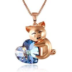 lovely Piggy Pendant Necklace Birthday Gifts Jewelry for Women Girls Kids, Cute Animal Daughter Loved Child Necklace 18+2.4 inch Chain