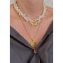 YorzAhar Full Moon Tangled Pendant Necklace Multilayer Pearls Choker Vintage Gold Circle Pearl Strands Necklace for Women Girls Greek Design