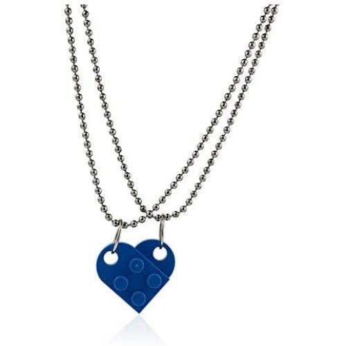 Couples Colorful Brick Heart Pendant Shaped Necklace for Friendship 2 Two Piece Keychain Puzzle Jewelry Set Made with Elements Valentines Day BFF