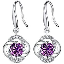 Four- Leaf Clover 5A Cubic Zirconia Sterling Silver Dangle Drop Earrings Gift for Women Gemini Sets