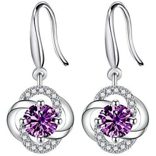 Four- Leaf Clover 5A Cubic Zirconia Sterling Silver Dangle Drop Earrings Gift for Women Gemini Sets