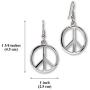 Hippie Peace Sign Dangle Earrings Polished Silver Finish Pewter