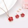 Rose Flower Necklace Earrings Set for Women 18K Gold Plated Hypoallergenic Jewelry Sets