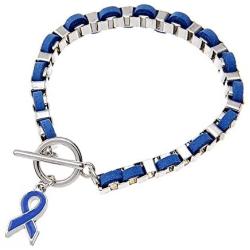 FM FM42 Blue Ribbon Simulated Leather Toggle Clasp Link Bracelet 7.87'' Length ZB1118