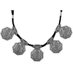 Saissa Silver Tone Oxidized Choker Boho Gypsy Thread Rope Indian Bollywood Necklace Jewelry for Women