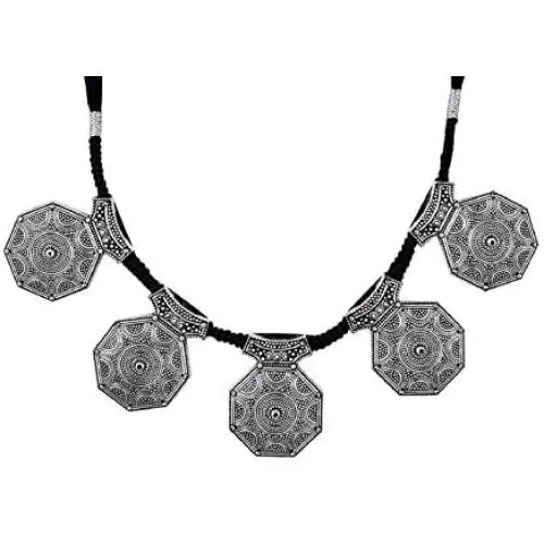 Saissa Silver Tone Oxidized Choker Boho Gypsy Thread Rope Indian Bollywood Necklace Jewelry for Women Saissa Silver Tone Oxidized Choker Boho Gypsy Thread Rope Indian Bollywood Necklace Jewelry for Women