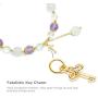 Rose&Poem Triple Crystal Bracelet, Amethyst-Moonstone-Clear Quartz, 14K Gold Plated Key Charm Stretch Beaded Bracelet, Spiritual Reiki Chakra Fertility Healing Gemstone Beads Dainty Jewelry Gift