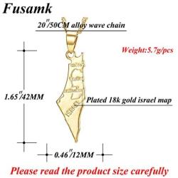 Fusamk Hip Hop Plated 18K Gold Israel Map Tag Pendant Necklace