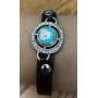 Mini Snap Jewelry Brown Rhinestone Halo Magnetic Leather Bracelet Holds 12mm Snaps