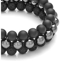 Top Plaza Mens Lava Rock Stone Essential Oil Diffuser Bracelet Chakra Yoga Healing Crystal Bracelet Natural Gemstone Beads Anxiety Bracelets Braided - 3 Layer