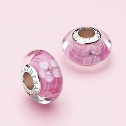 ATHENAIE 925 Sterling Silver Magnolia Bloom Pale Cerise Enamel Pink CZ Bead Charms for Bracelet