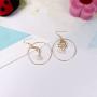 Sun Moon Asymmetric Imitation Pearl Earrings, Gold Annulus Pendant Earrings Drop Earrings