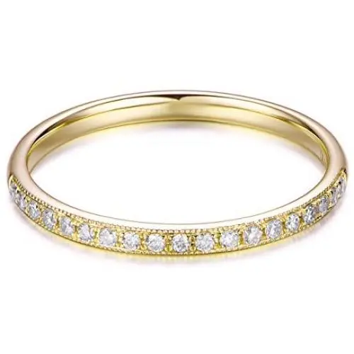 HAFEEZ CENTER 14K Solid Gold Petite Micropave Milgrain Eternity Ring Moissanite Wedding Band Ring for Women and Girls HAFEEZ CENTER 14K Solid Gold Petite Micropave Milgrain Eternity Ring Moissanite Wedding Band Ring for Women and Girls