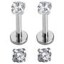 16g CZ Labret Cartilage Tragus Monroe Lip Nose Helix Studs Earrings Stainless Steel Cubic Zirconia Piercings Jewelry 2mm 3mm 4mm 3 Pairs Set