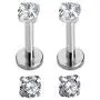 16g CZ Labret Cartilage Tragus Monroe Lip Nose Helix Studs Earrings Stainless Steel Cubic Zirconia Piercings Jewelry 2mm 3mm 4mm 3 Pairs Set