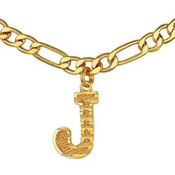 GOLDCHIC JEWELRY Initial Figaro Necklace, Personalized Men/Women A-Z Monogram Letter Choker Necklaces 18K Gold Plated with Figaro Chain 16''+2'' Adjustable -Gift Box Included