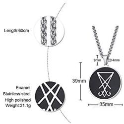 XUANPAI Unisex Stainless Steel Leviathan Cross Pendant Brimstone Symbol Jewellery Stainless Steel Church of Satan Necklace