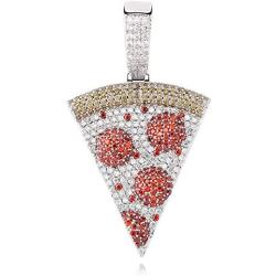 Iced Out Pizza Pendant Necklace Full Paved AAA+ Cubic Zircon Gold Silver Color Hip Hop Jewelry Gift for Men Women