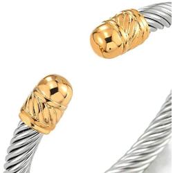 COOLSTEELANDBEYOND Elastic Adjustable Stainless Steel Twisted Cable Cuff Bangle Bracelet for Men Women