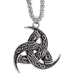 HAQUIL Triple Horn of Odin Necklace, Viking Horn Triskelion Pendant with Wheat Chain, Viking Jewelry Gift