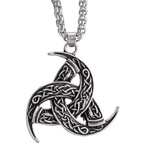 HAQUIL Triple Horn of Odin Necklace, Viking Horn Triskelion Pendant with Wheat Chain, Viking Jewelry Gift