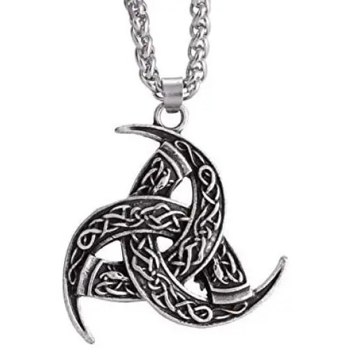 HAQUIL Triple Horn of Odin Necklace, Viking Horn Triskelion Pendant with Wheat Chain, Viking Jewelry Gift HAQUIL Triple Horn of Odin Necklace, Viking Horn Triskelion Pendant with Wheat Chain, Viking Jewelry Gift