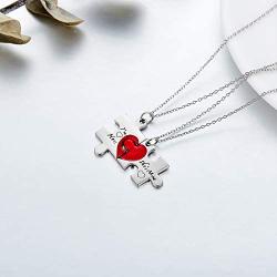 ROMANTIC WORK Lesbian Couples Gifts 2 Pcs Sterling Silver Jigsaw Puzzle Piece Necklace Matching Couple Pendant LGBT Jewelry Set for Women Couple Lover Girlfriend