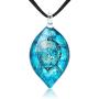 SUVANI Hand Blown Glass Jewelry Sea Turtle Ocean Blue Marquise Shape Pendant Necklace 18''-20''