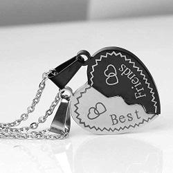 MJartoria BFF Necklaces for 2, Best Friend Necklaces Split Heart Silver Black Best Friends Forever Pendant Friendship