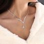 Yikisdy Bride Wedding Necklace Earrings Set Silver Crystal Jewelry Sets Bridal Neck Chain Jewelry Rhinestone Pendant Necklace Accessories Gifts for Women and Girls (Set of 3, 1 necklace and 2 earrings)