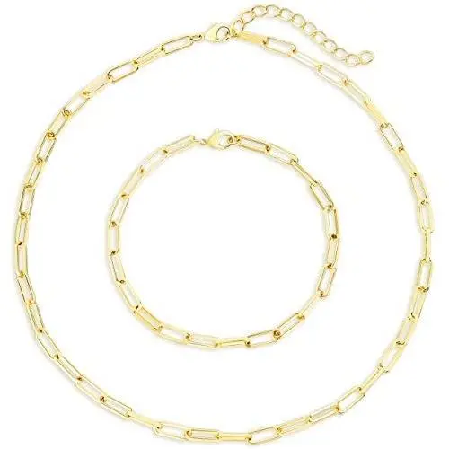 IS ISAACSONG Statement 14k Gold Plated 4mm Thick Oval Chain Link Choker Collar Necklaces and Link Chain Bracelets Chunky Gold Jewelry Set for Women IS ISAACSONG Statement 14k Gold Plated 4mm Thick Oval Chain Link Choker Collar Necklaces and Link Chain Bracelets Chunky Gold Jewelry Set for Women