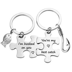 EIGSO Couple Fishing Keychain Im Hooked on You Youre My Best Catch Fisherman Fishing Lure Jewelry for Boyfriend Girlfriend