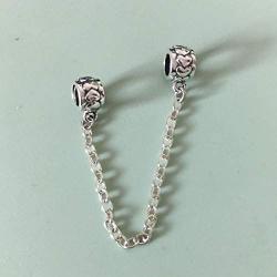 ABAOLA Heart Safety Chain Charm 925 Sterling Silver Beads fit Pandora Charms Bracelet & Necklace