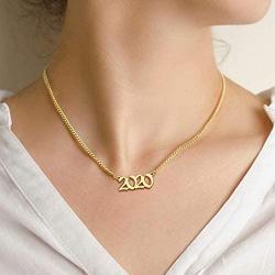 IEFSHINY Birth Year Necklace for Women, 18K Gold Plated Birth Year Number Old English Pendant Necklace Jewelry Gifts for Best Friend Sister Mom Birthday Anniversary, 1970-2021