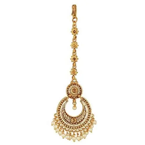 MUCH-MORE Light Weighted Gold Polish Kundan Work Maang Tikka for Girls & Women MUCH-MORE Light Weighted Gold Polish Kundan Work Maang Tikka for Girls & Women