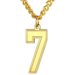 U7 Jewelry Boys Jersey Number Necklace|18K Gold Plated Stainless Steel 0-9 Lucky Number Charm Pendant - Baseball Basketball Football Sport Fan Gift for Men Women, Chain 22-24 Inch,Gift Packed