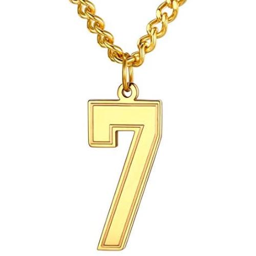 U7 Jewelry Boys Jersey Number Necklace|18K Gold Plated Stainless Steel 0-9 Lucky Number Charm Pendant - Baseball Basketball Football Sport Fan Gift for Men Women, Chain 22-24 Inch,Gift Packed
