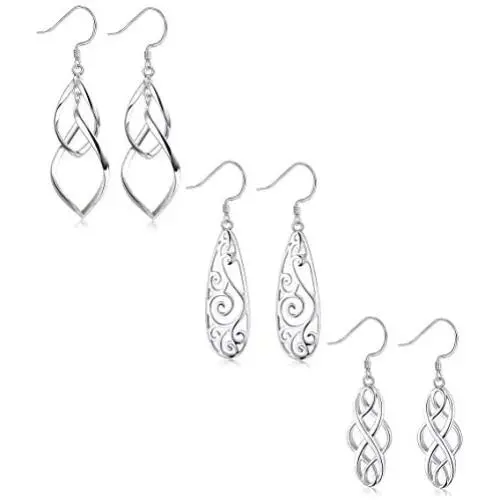 LOYALLOOK 3Pairs 925 Sterling Silver Celtic Knot Filigree Teardrop Double Twist Wave Long Tassels Drop Dangle Earrings for Women LOYALLOOK 3Pairs 925 Sterling Silver Celtic Knot Filigree Teardrop Double Twist Wave Long Tassels Drop Dangle Earrings for Women