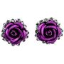 HSQYT Rose Flower Stud Earrings Silver Plated Simulated Coral Rose Crystal Earrings Lovely Simple Floral Charm Stud Earring Fashion Jewelry for Women Girl 20mm (Purple Rose Earring)