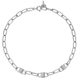 EF ENFASHION Three Locks and One Key Chain Necklaces, Geometric Stainless Steel Choker Necklaces for Women.