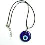 Pingyongchang Antique Deep Sea Blue Evil Eye Pendant Necklace Turkish Blue Eye Necklace Glass Eye Leather Rope Chain