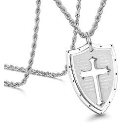 Jewenova Shield Armor of God Ephesians 6:16-17, Faith Cross Pendant Necklace for Men Stainless Steel Christian Jewelry Gifts for Men Women