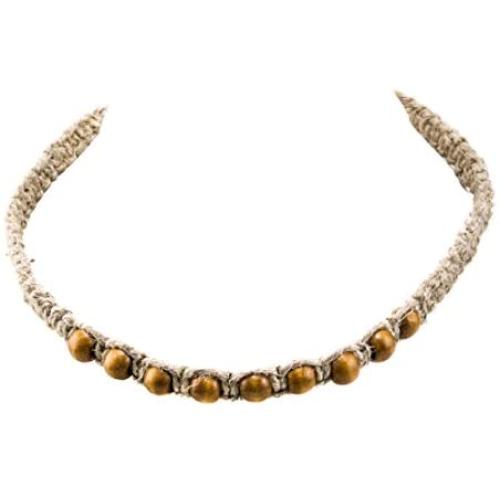 BlueRica Hemp Choker Necklace with Brown Wood Beads