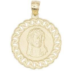Ice on Fire Jewelry 10k Solid Two Tone White and Yellow Gold Jesus Head Pendant, Diamond Cut Finish Religious Prayer Medal